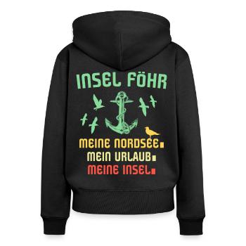 Föhr Nordseeinsel Anker Möwen - Frauen Premium Bio Zip Hoodie - Schwarz - Hinten - Julia (174cm)