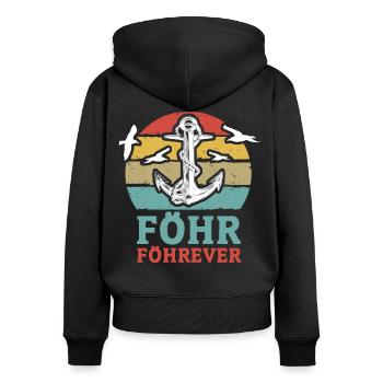 Föhr Motiv Nordsee Anker Vintage Föhrever - Frauen Premium Bio Zip Hoodie - Schwarz - Hinten - Julia (174cm)