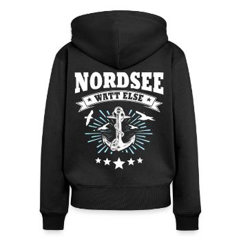 Nordsee Sprüche Nordseeküste - Frauen Premium Bio Zip Hoodie - Schwarz - Hinten - Julia (174cm)
