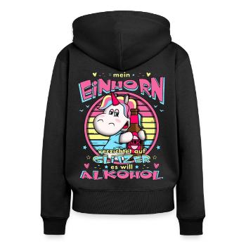 Mein Einhorn verzichtet auf Glitzer - Frauen Premium Bio Zip Hoodie - Schwarz - Hinten - Julia (174cm)