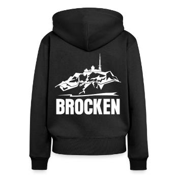 Harz Wandern Harzer Brocken - Frauen Premium Bio Zip Hoodie - Schwarz - Hinten - Julia (174cm)