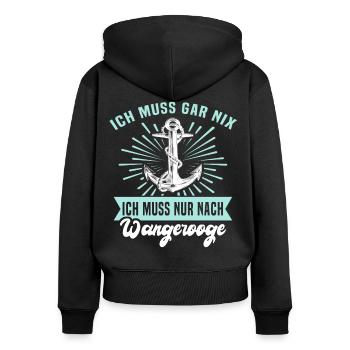 Wangerooge Sprüche Nordseeinsel Anker - Frauen Premium Bio Zip Hoodie - Schwarz - Hinten - Julia (174cm)