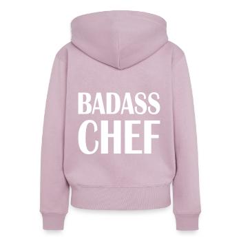Chef cuisinier cadeau de cuisinier amateur - Sweat à capuche zippé Premium bio Femme - rose poudré - Dos - Julia (174cm)