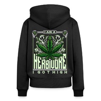 Herbivores de cannabis - Sweat à capuche zippé Premium bio Femme - noir - Dos - Julia (174cm)