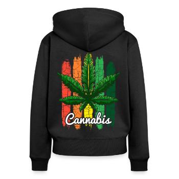 Cannabisblatt Retro - Frauen Premium Bio Zip Hoodie - Schwarz - Hinten - Julia (174cm)