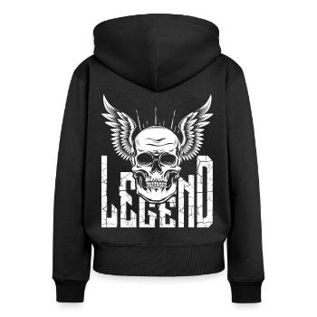 Rock Biker Skull Flügel Totenkopf Totenschädel - Frauen Premium Bio Zip Hoodie - Schwarz - Hinten - Julia (174cm)