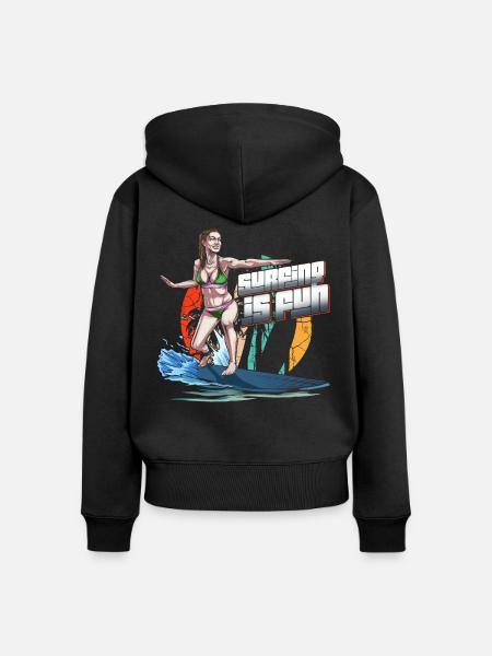 Surfergirl - Frauen Premium Bio Zip Hoodie - Schwarz