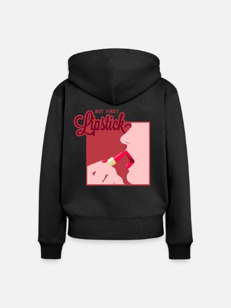 Lippenstift Kosmetik Kosmetikerin Lippen Makeup - Frauen Premium Bio Zip Hoodie - Schwarz