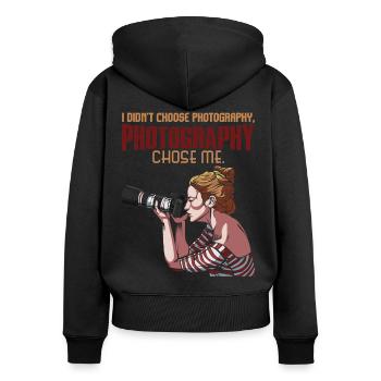 taking photos - Women's Premium Organic Zip Hoodie - black - Back - Julia (174cm)