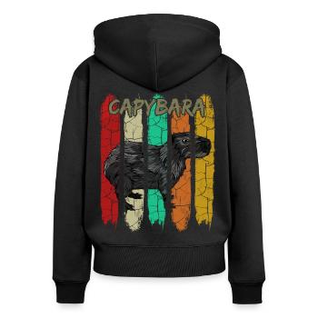 Capybara - Frauen Premium Bio Zip Hoodie - Schwarz - Hinten - Julia (174cm)