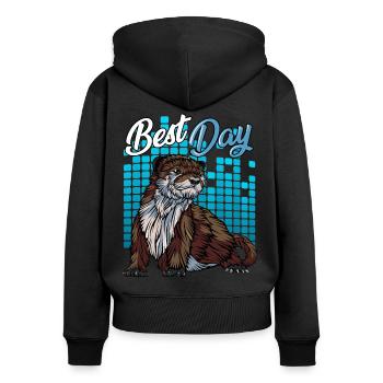 Modern Fleckenhalsotter | Waldbewohner Geschenk - Frauen Premium Bio Zip Hoodie - Schwarz - Hinten - Julia (174cm)