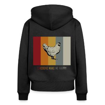Poulet coq rayures vintage rétro - Sweat à capuche zippé Premium bio Femme - noir - Dos - Julia (174cm)
