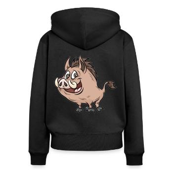 glückliches Wildschwein Schwein Stachelschwein - Frauen Premium Bio Zip Hoodie - Schwarz - Hinten - Julia (174cm)