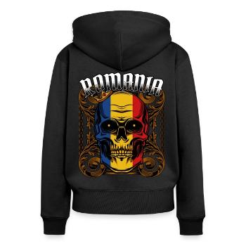 Rumänischer Totenkopf Rumänien Bukarest Geschenk - Frauen Premium Bio Zip Hoodie - Schwarz - Hinten - Julia (174cm)