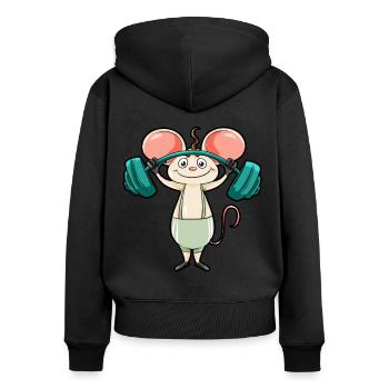 Maus die Gewichte Hebt Kraftsport Bankdrücken Kind - Frauen Premium Bio Zip Hoodie - Schwarz - Hinten - Julia (174cm)