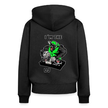 Monkey Dj - Frauen Premium Bio Zip Hoodie - Schwarz - Hinten - Julia (174cm)