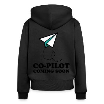 Pilot - Co-Pilot Coming Soon - Frauen Premium Bio Zip Hoodie - Schwarz - Hinten - Julia (174cm)