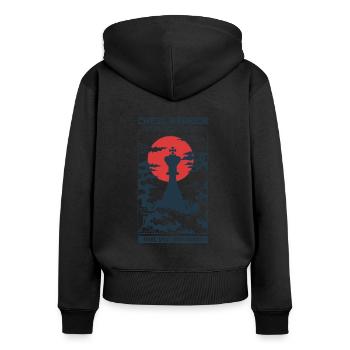 Temple Chess Warrior King - Frauen Premium Bio Zip Hoodie - Schwarz - Hinten - Julia (174cm)