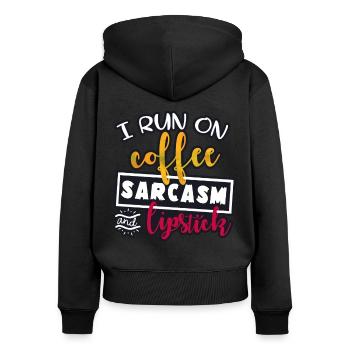Kaffee Lippenstift - Frauen Premium Bio Zip Hoodie - Schwarz - Hinten - Julia (174cm)