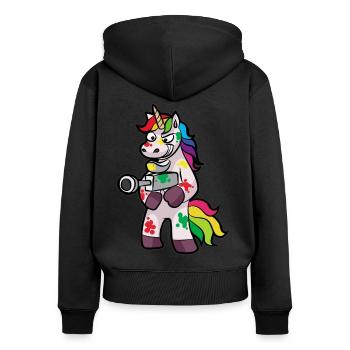 PAINTBALL Einhorn Markierer Airsoft Geschenk Kind - Frauen Premium Bio Zip Hoodie - Schwarz - Hinten - Julia (174cm)