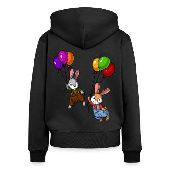Drôles de ballons de lapin - Sweat à capuche zippé Premium bio Femme - noir - Dos - Julia (174cm)