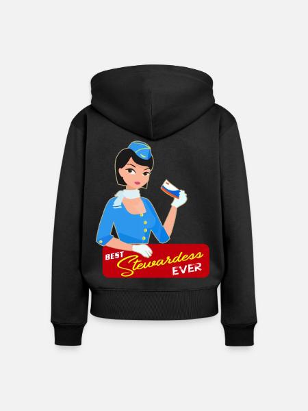Stewardess Flugbegleiterin Geschenk - Frauen Premium Bio Zip Hoodie - Schwarz