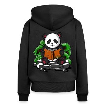 Livre de lecture mignon d'ours panda - Sweat à capuche zippé Premium bio Femme - noir - Dos - Julia (174cm)