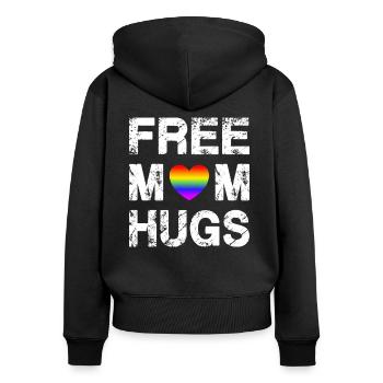 Free Mom Hugs Rainbow LGBT Gay Pride Flag - Sweat à capuche zippé Premium bio Femme - noir - Dos - Julia (174cm)