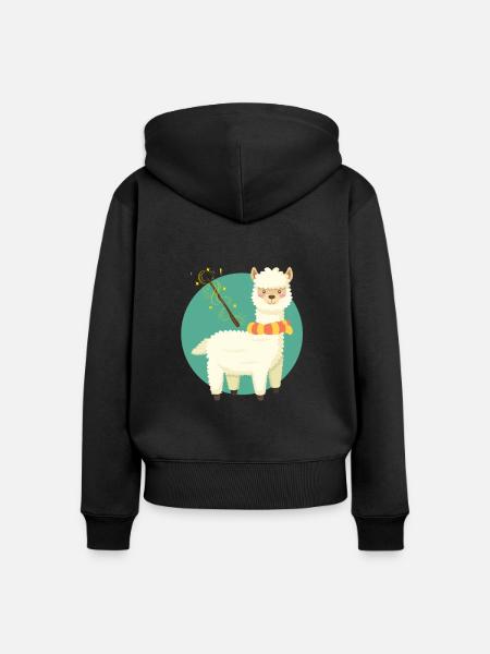 Lama - Frauen Premium Bio Zip Hoodie - Schwarz