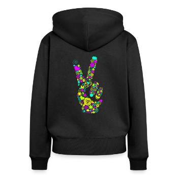 Peace Hand Signal Peace Peace Symbol Neon - Women's Premium Organic Zip Hoodie - black - Back - Julia (174cm)