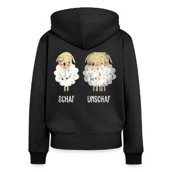 Schaf Unschaf retro - Frauen Premium Bio Zip Hoodie - Schwarz - Hinten - Julia (174cm)