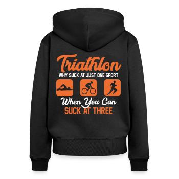 Triathlon Sport - Frauen Premium Bio Zip Hoodie - Schwarz - Hinten - Julia (174cm)