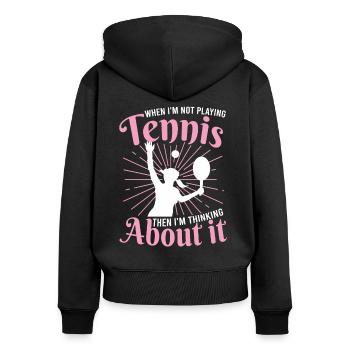 Tennis Femmes T-shirt Quand je ne suis pas vraiment tennis - Sweat à capuche zippé Premium bio Femme - noir - Dos - Julia (174cm)