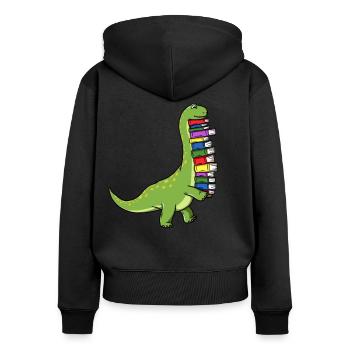 Dinosaurier Dino Buch Lesen Bücherwurm Bücher - Frauen Premium Bio Zip Hoodie - Schwarz - Hinten - Julia (174cm)
