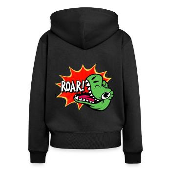Dinosaur ROAR - Frauen Premium Bio Zip Hoodie - Schwarz - Hinten - Julia (174cm)