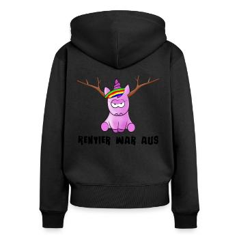 Rentier war aus. Grummeliges Einhorn - Frauen Premium Bio Zip Hoodie - Schwarz - Hinten - Julia (174cm)