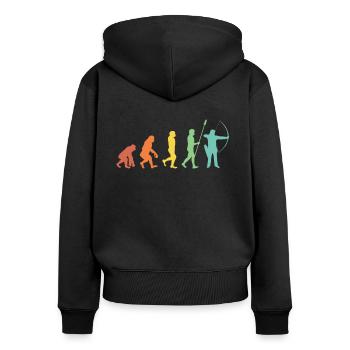Evolution Bogenschießen Bogenschütze Pfeil Bogen - Frauen Premium Bio Zip Hoodie - Schwarz - Hinten - Julia (174cm)
