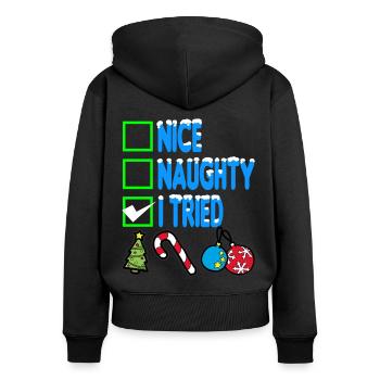 NICE NAUGHTY I ESSAYÉ - Sweat à capuche zippé Premium bio Femme - noir - Dos - Julia (174cm)