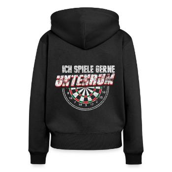 Dart Spieler - Frauen Premium Bio Zip Hoodie - Schwarz - Hinten - Julia (174cm)
