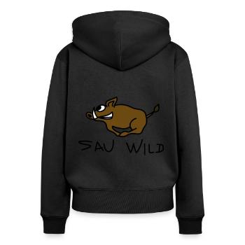 Sau wild / lustiges Tshirt für Jäger / Sau läuft - Frauen Premium Bio Zip Hoodie - Schwarz - Hinten - Julia (174cm)