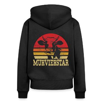 Kuh Muhviehstar Milchbauer Lustig Spruch Geschenk - Frauen Premium Bio Zip Hoodie - Schwarz - Hinten - Julia (174cm)