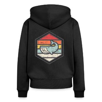 Rétro Badge Whale Light - Sweat à capuche zippé Premium bio Femme - noir - Dos - Julia (174cm)