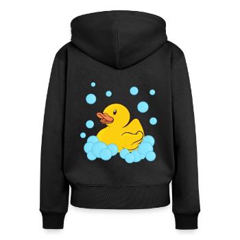 Badeente Gummiente - Frauen Premium Bio Zip Hoodie - Schwarz - Hinten - Julia (174cm)
