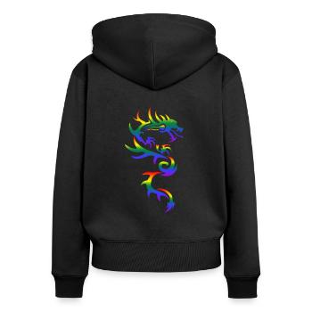 Cadeau Gay Pride - Sweat à capuche zippé Premium bio Femme - noir - Dos - Julia (174cm)