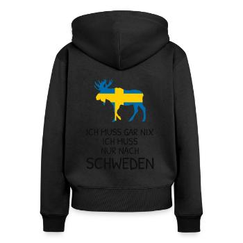 Ich Muss Gar Nix - Ich Muss Nur Nach Schweden - Frauen Premium Bio Zip Hoodie - Schwarz - Hinten - Julia (174cm)