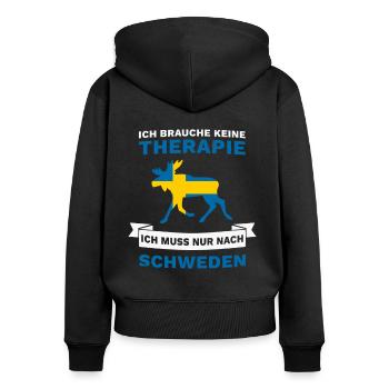Ich brauche keine Therapie Ich muss nach Schweden - Frauen Premium Bio Zip Hoodie - Schwarz - Hinten - Julia (174cm)