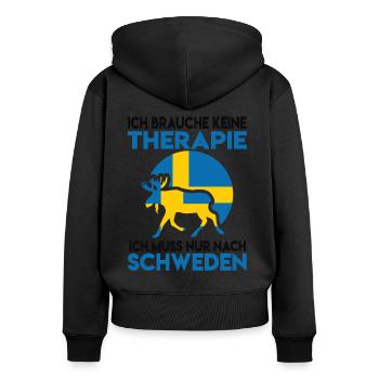 Ich brauche keine Therapie Ich muss nach Schweden - Frauen Premium Bio Zip Hoodie - Schwarz - Hinten - Julia (174cm)