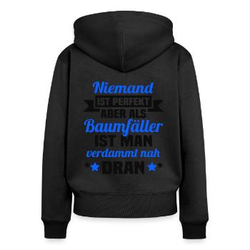 Holzfäller Motorsäge Kettensäge Spruch - Frauen Premium Bio Zip Hoodie - Schwarz - Hinten - Julia (174cm)