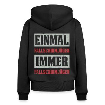 EINMAL FALLSCHIRMJÄGER IMMER FALLSCHIRMJÄGER - Frauen Premium Bio Zip Hoodie - Schwarz - Hinten - Julia (174cm)