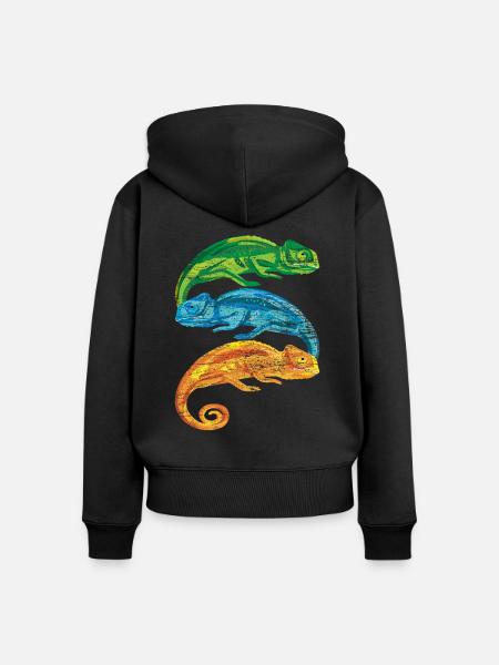 Chamäleon Retro - Frauen Premium Bio Zip Hoodie - Schwarz